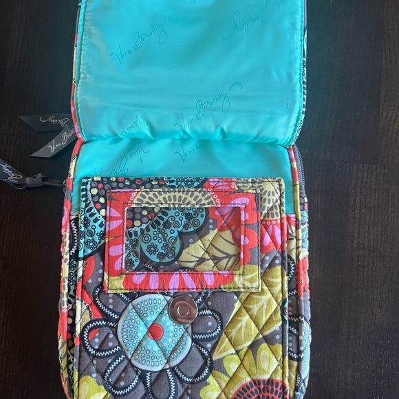 Vera Bradley Flower Power Turquoise Brown Yellow Small Crossbody Quilted Bag - Picture 2 of 11